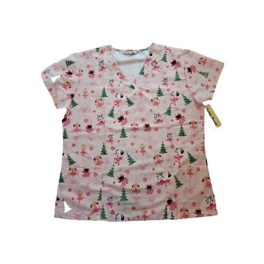 Gabby Brooke  Scrub Top Women Size Xl Chrismas Pink New Tags Nurse Vet Tech New